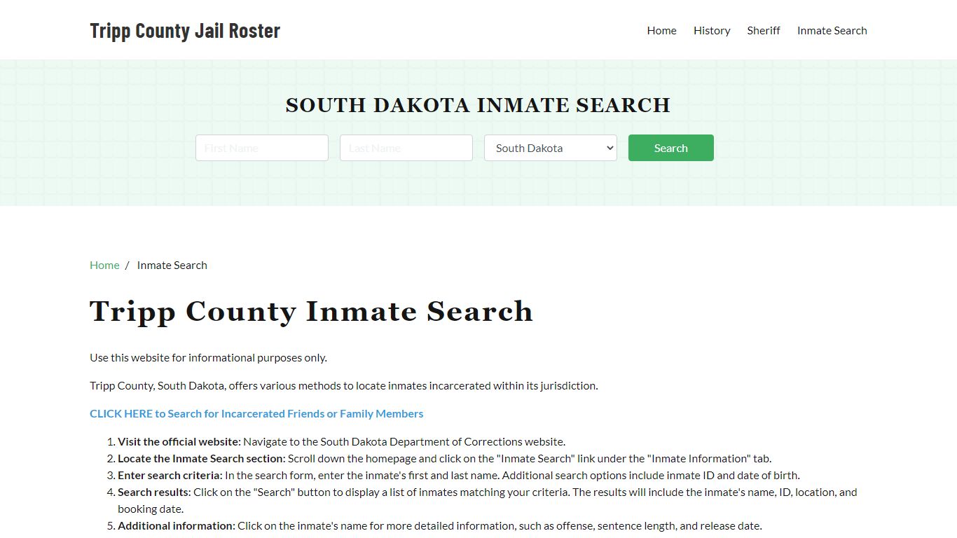 Tripp County, SD Detainee Lookup