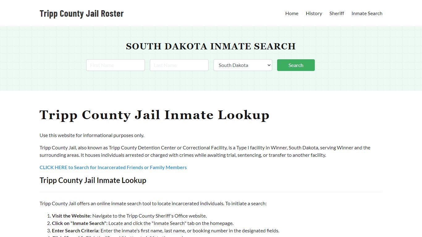 Tripp County Jail Roster Lookup, SD, Inmate Search